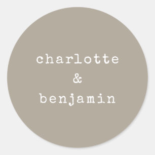Sticker Rond Modèle Rétro minimaliste Couple Names Taupe