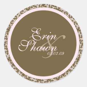 Sticker Rond Modèle rose et Brown Damask