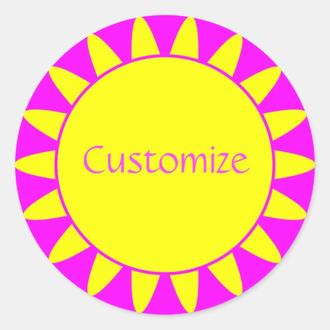 Sticker Rond Modèle Sun Ray - 3 - Magenta & Yellow v2 (Devant)