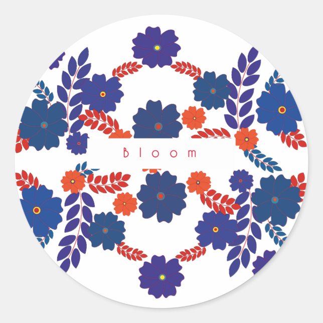 Sticker Rond Modèle vectoriel simple de fleurs bleues (Devant)