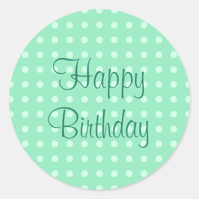 Sticker Rond Modèle vert menthe Joyeux Anniversaire Text Dots (Devant)