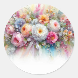 Sticker Rond Modèle vierge Ajoutez votre texte Fleurs aquarelle