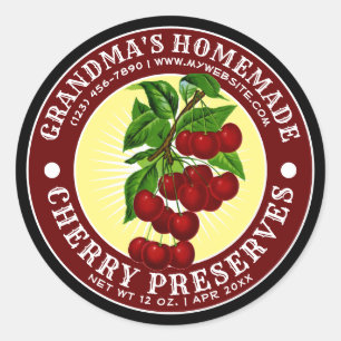 Sticker Rond Modèle vintage maison de réserve de cerises