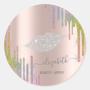 Sticker Rond Moder Diamonds Lips, Rose Gold Rainbow Drips