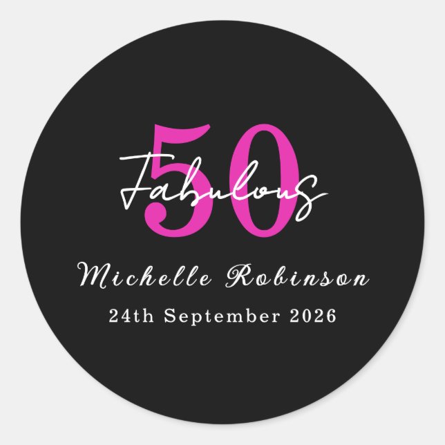 Sticker Rond Modern 50th Birthday 50 and Fabulous Party (Devant)