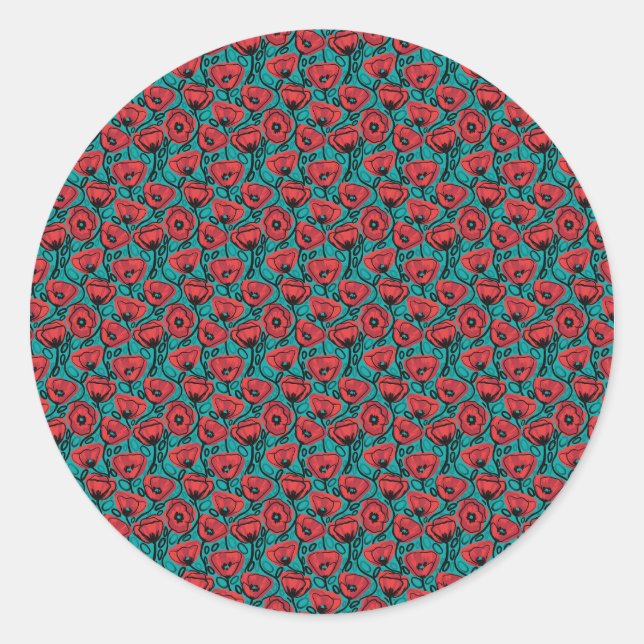 Sticker Rond Modern Abstract Red Poppy Floral Pattern (Devant)