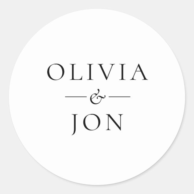 Sticker Rond Modern Black and White Couples Names Wedding (Devant)