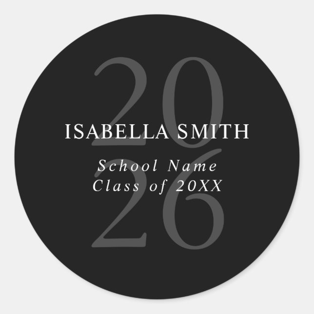 Sticker Rond Modern Black and White Minimalist Graduation (Devant)