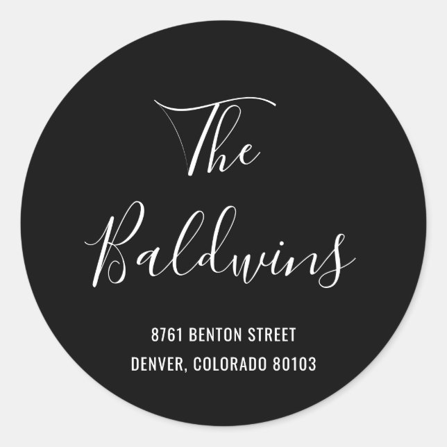 Sticker Rond Modern Black Grand Nom Adresse de retour (Devant)
