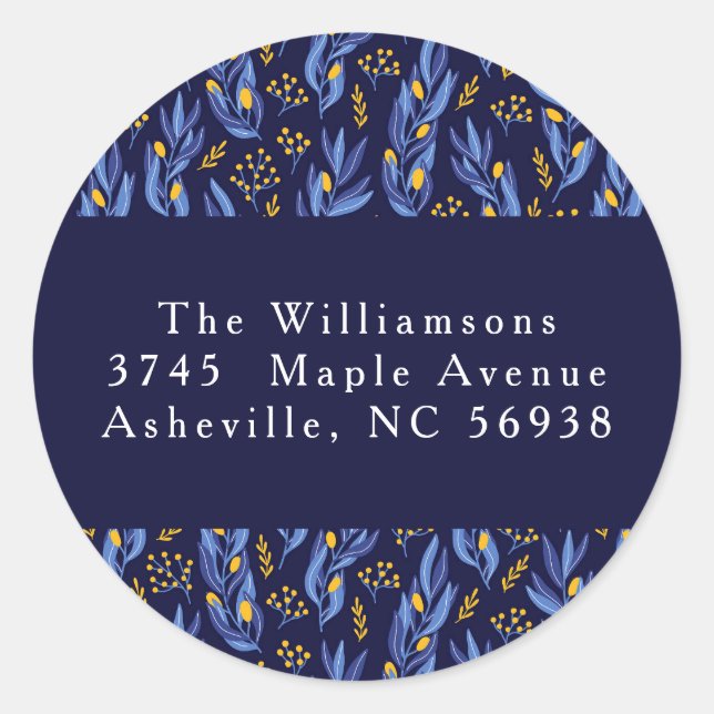 Sticker Rond Modern Blue Yellow Hanoukka Floral Adresse de reto (Devant)
