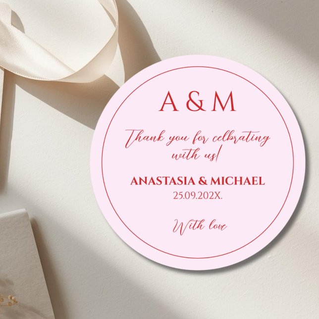 Sticker Rond Modern blush pink and red minimalist wedding (Créateur téléchargé)