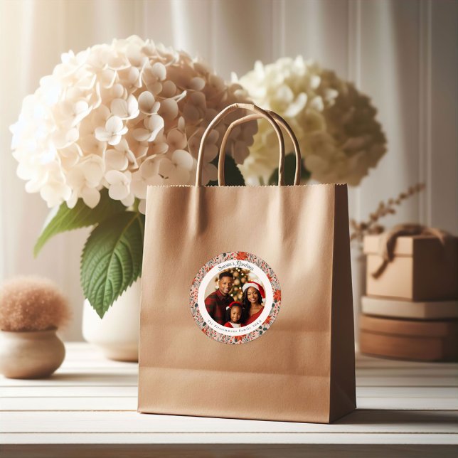 Sticker Rond Modern Blush Pink Poinsettia Flowers Christmas (Poinsettia Season Round Christmas Photo Sticker blush pink)