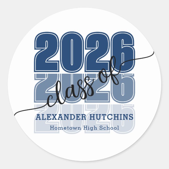Sticker Rond Modern Bold Class 2026 Navy Blue Graduation (Devant)