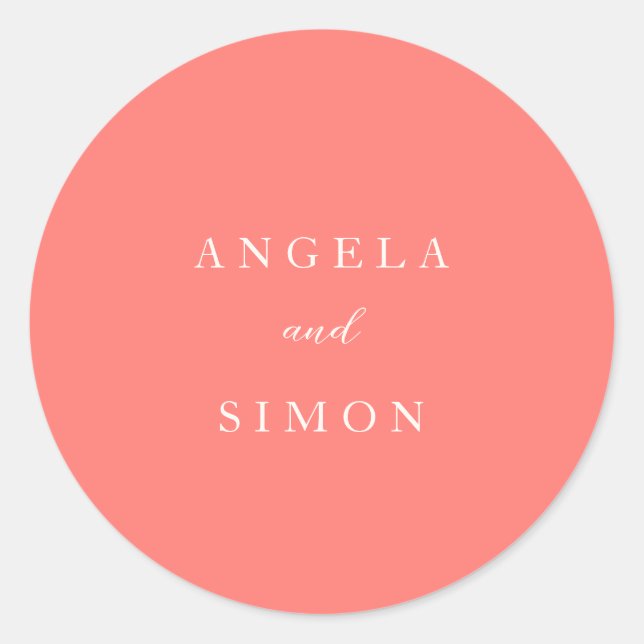 Sticker Rond Modern Bold Vibrant Coral Simple Wedding (Devant)