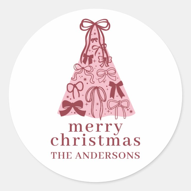 Sticker Rond Modern Bow Pink Christmas Tree (Devant)