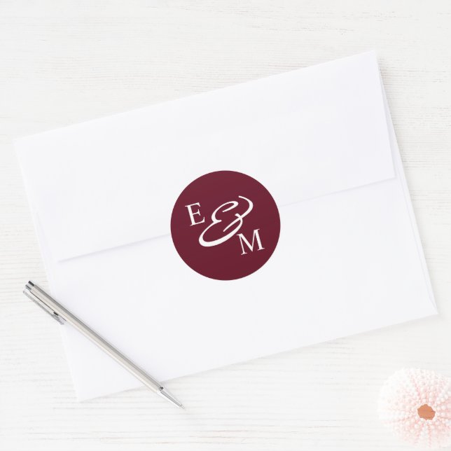 Sticker Rond Modern Burgundy Initials Wedding  (Enveloppe)