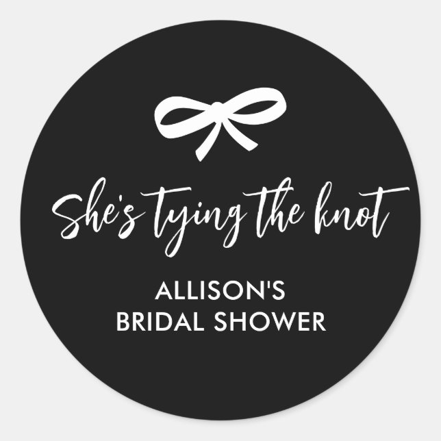 Sticker Rond Modern Chic Bow Ribbon Bridal Shower Black White (Devant)