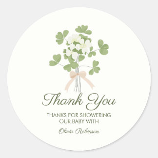 Sticker Rond Modern Chic Lucky Shamrock with Bow baby shower