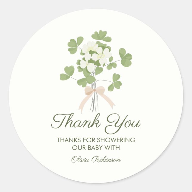 Sticker Rond Modern Chic Lucky Shamrock with Bow baby shower (Devant)