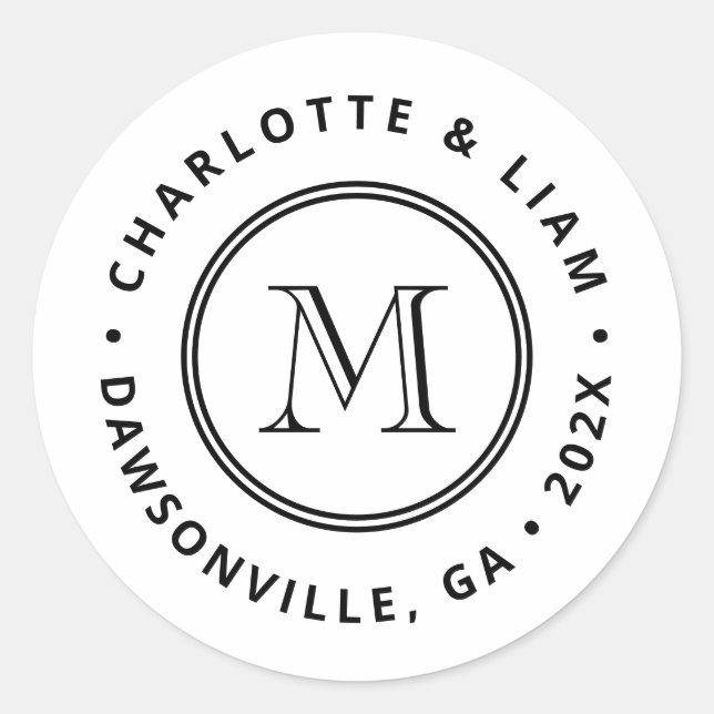 Sticker Rond Modern Custom Name Date Monogram Wedding (Devant)