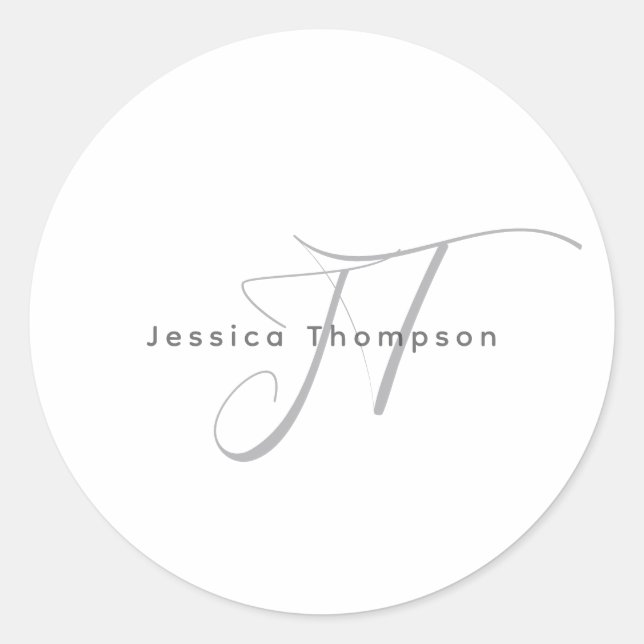 Sticker Rond Modern Elegant Plain Professional Name Monogram (Devant)