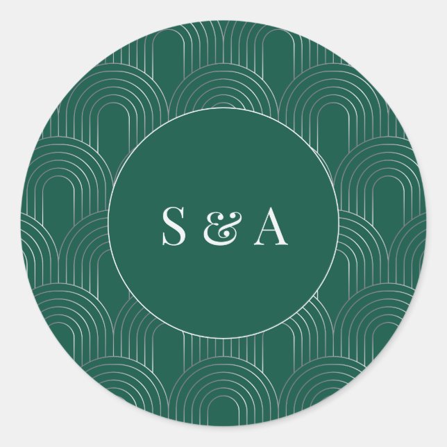 Sticker Rond Modern Emerald Green & Silver Arch (Devant)