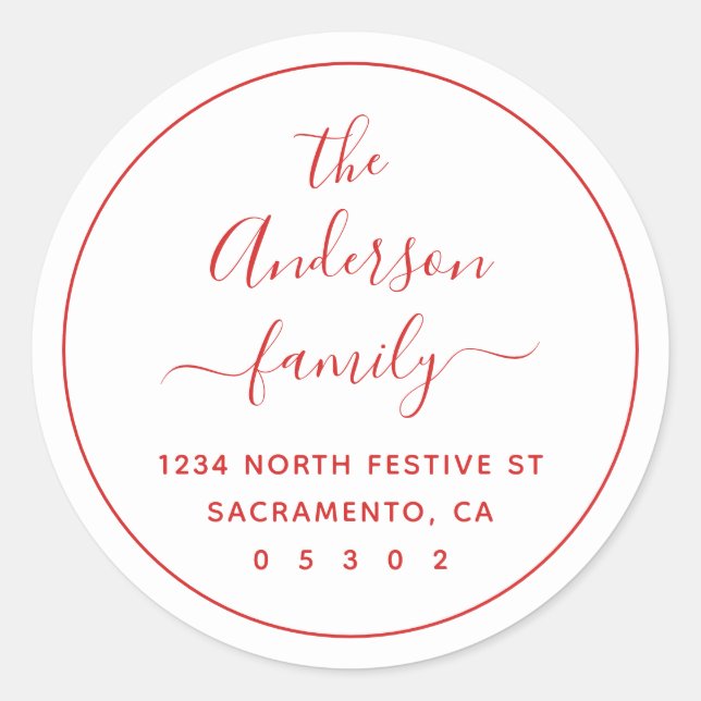 Sticker Rond Modern Festin White Nom de famille Adresse de reto (Devant)