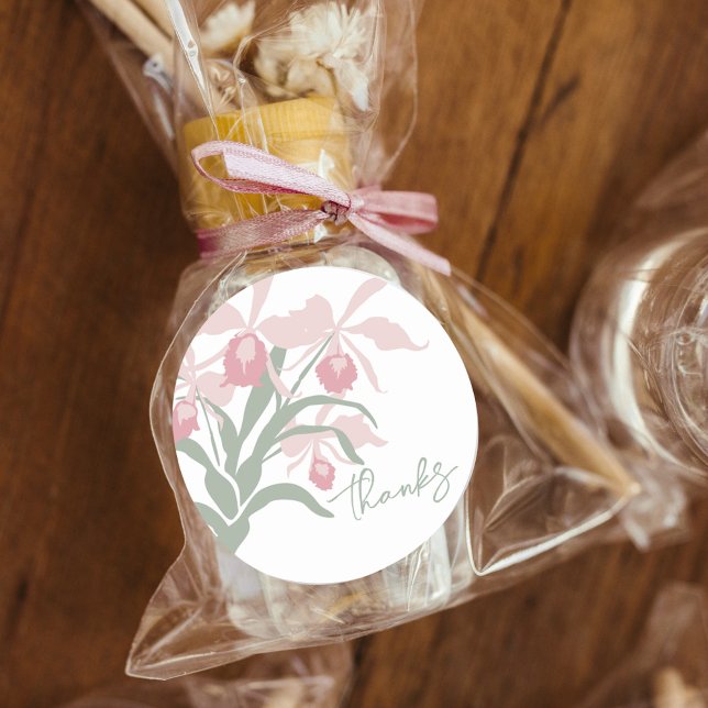 Sticker Rond Modern floral Cattleya orchid dusty pink wedding (Créateur téléchargé)