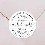 Sticker Rond Modern Foliage Future M. Mme La Mariage Adresse<br><div class="desc">Étiquettes d'adresse de retour arrondies mariages personnalisées avec calligraphie à la main moderne et design feuillage. Parfait pour ajouter une touche de style aux annonces de mariage/ménage,  invitations,  cartes et plus encore!</div>