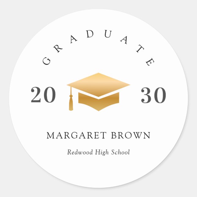 Sticker Rond Modern Graduation Gold Cap Simple Minimal (Devant)