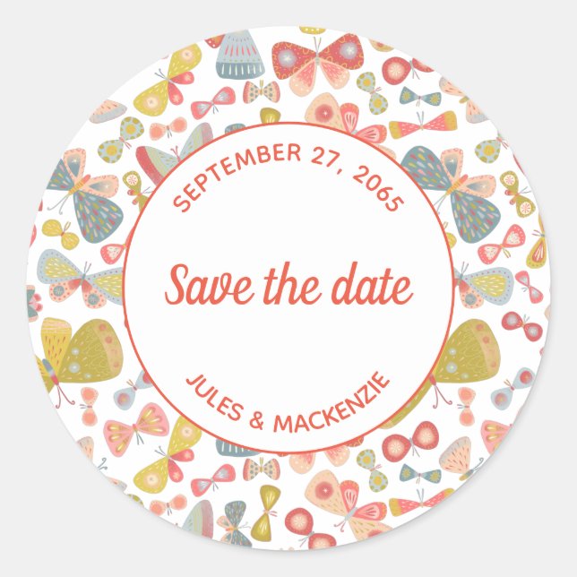 Sticker Rond Modern Graphic Butterfly Pattern Save the Date (Devant)