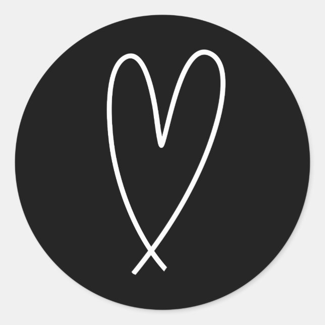 Sticker Rond Modern Hearts Noir & Blanc Minimal Mariage Fête (Devant)
