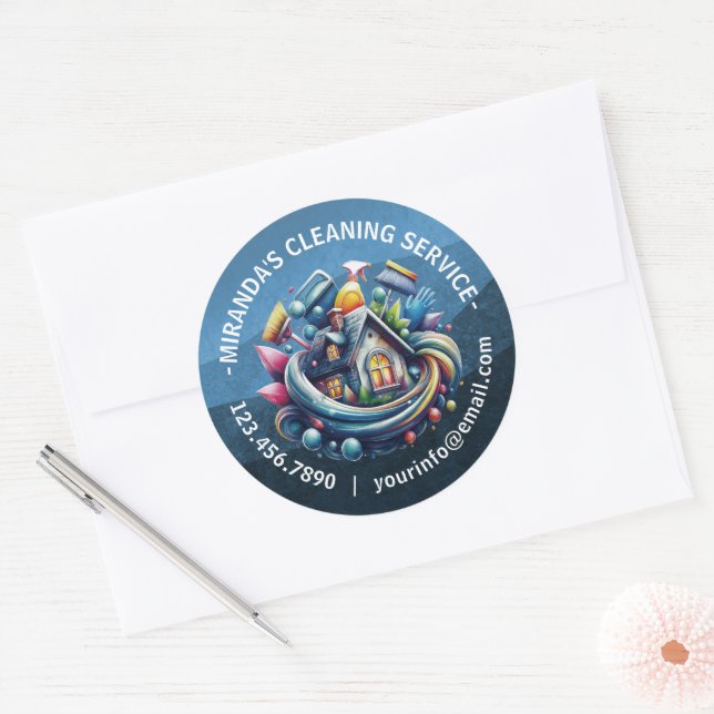 Sticker Rond Modern House Cleaning Maid Service Housekeeping (Enveloppe)