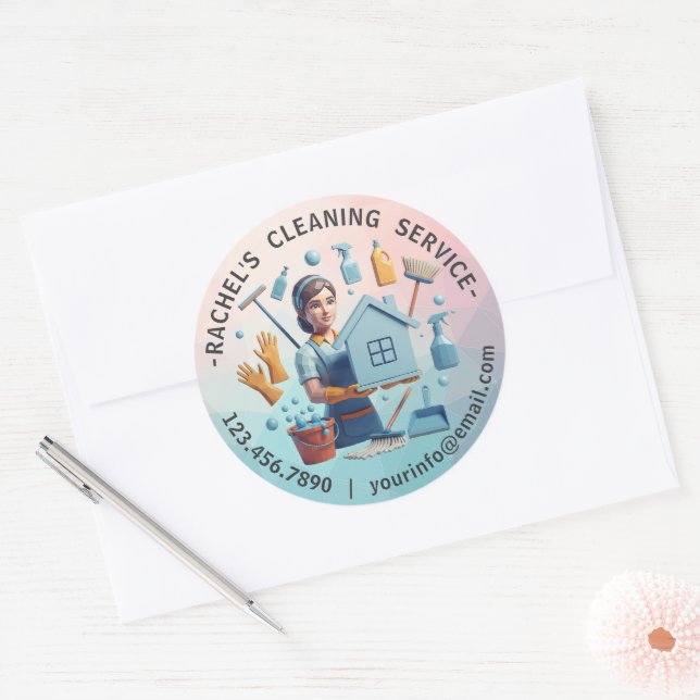 Sticker Rond Modern House Cleaning Maid Service Housekeeping (Enveloppe)