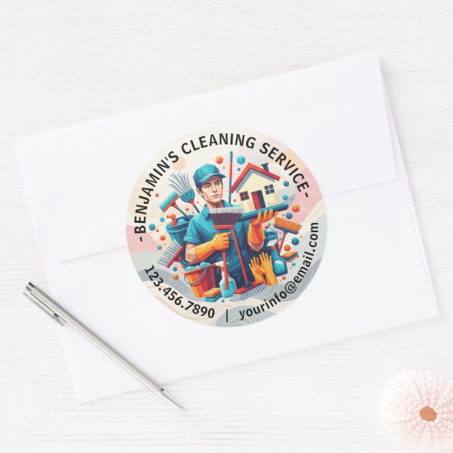 Sticker Rond Modern House Cleaning Maid Service Housekeeping (Enveloppe)