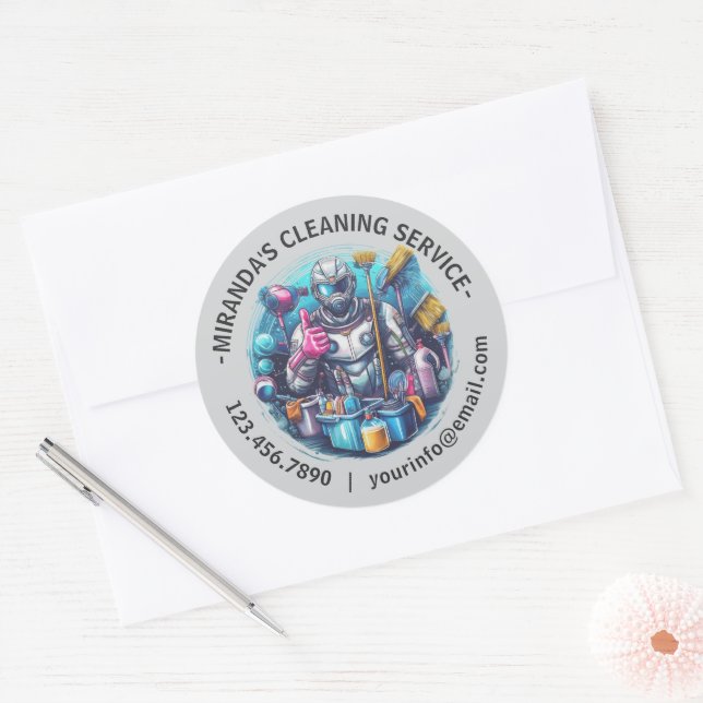Sticker Rond Modern House Cleaning Maid Service Housekeeping (Enveloppe)
