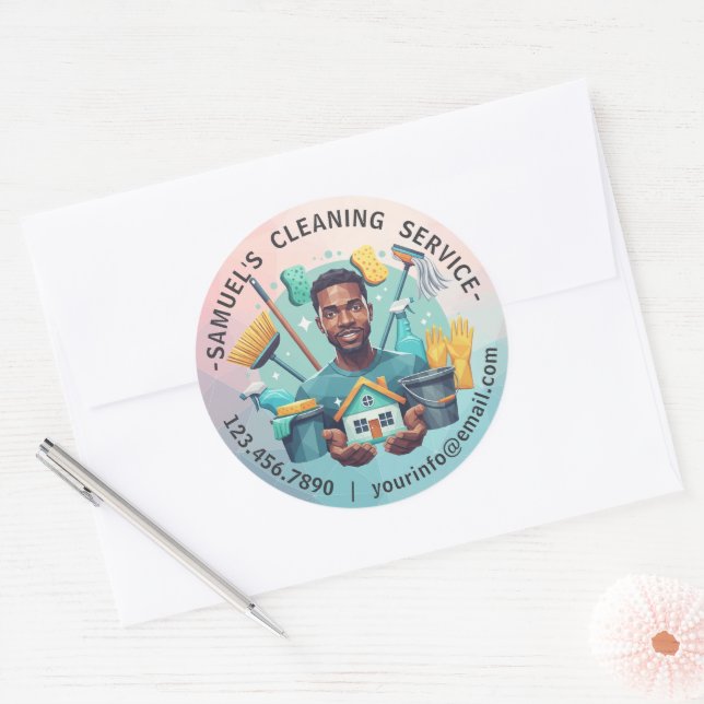 Sticker Rond Modern House Cleaning Maid Service Housekeeping (Enveloppe)
