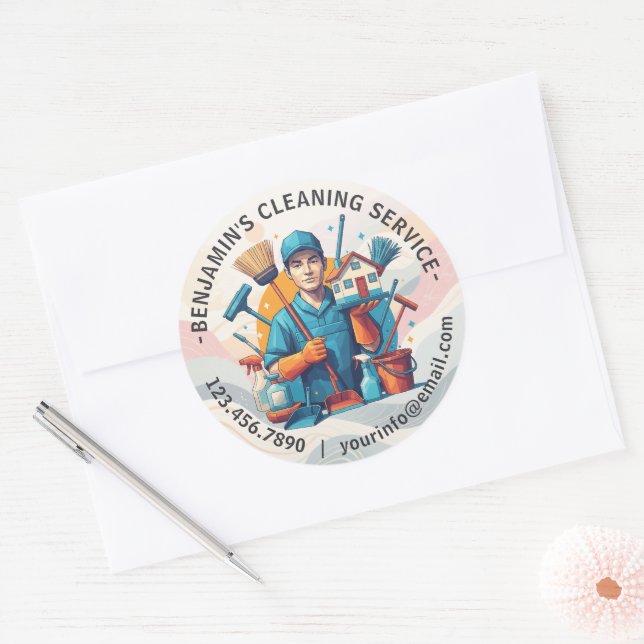 Sticker Rond Modern House Cleaning Maid Service Housekeeping (Enveloppe)