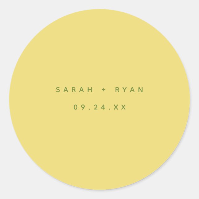 Sticker Rond Modern Lemon Yellow Bride Groom Names Wedding (Devant)