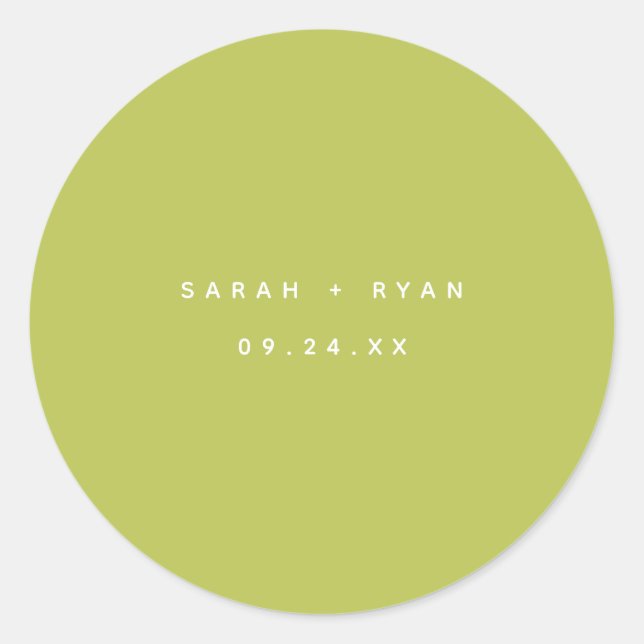 Sticker Rond Modern Lime Green Custom Names Wedding (Devant)