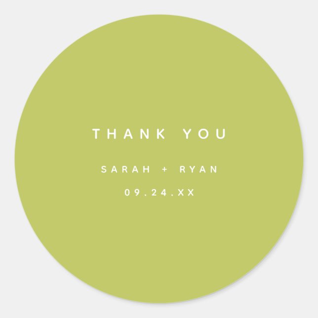 Sticker Rond Modern Lime Green "Thank You" Custom Wedding (Devant)