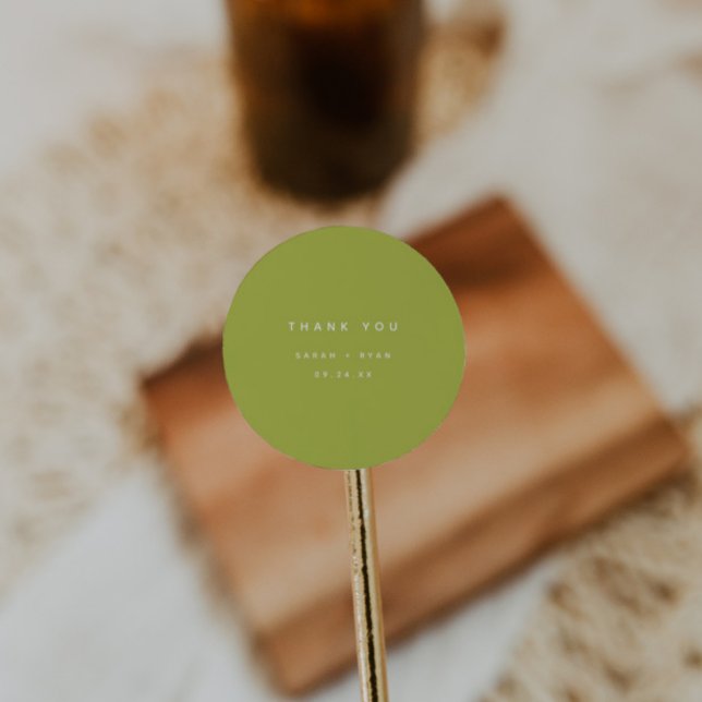 Sticker Rond Modern Lime Green "Thank You" Custom Wedding (Créateur téléchargé)