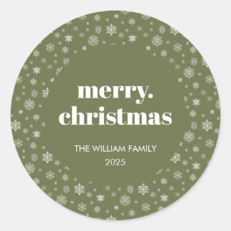 Sticker Rond Modern Merry Christmas Holiday Green
