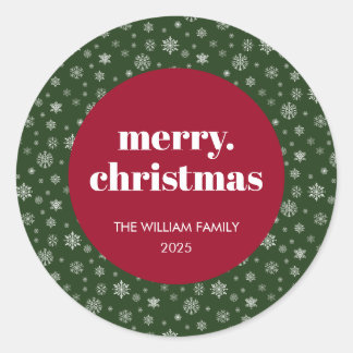 Sticker Rond Modern Merry Christmas Holiday Red Green