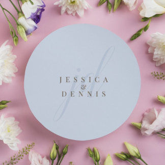 Sticker Rond Modern Minimal Elegant Script Monogram Wedding
