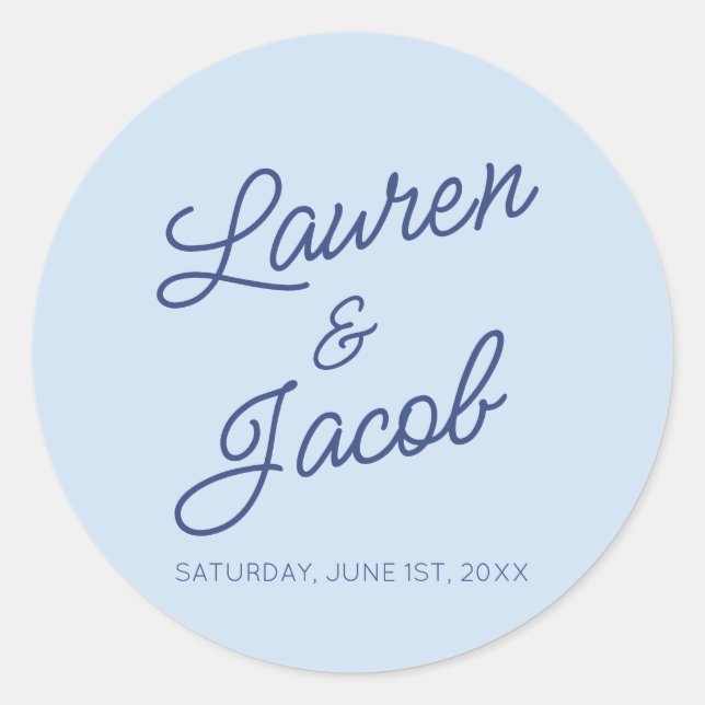 Sticker Rond Modern Minimal Minimalist Blue Wedding (Devant)