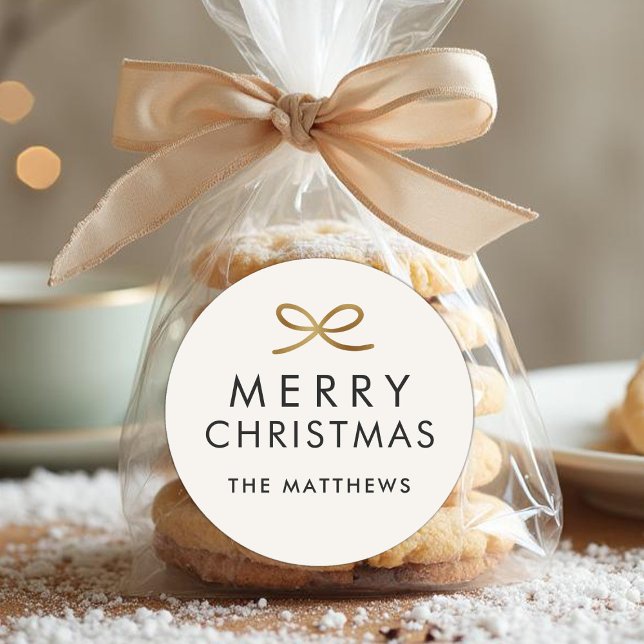 Sticker Rond Modern Minimalist Bow Faux Foil Christmas (Créateur téléchargé)