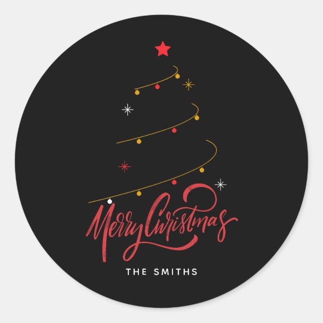 Sticker Rond Modern Minimalist Merry Christmas Script Tree (Devant)