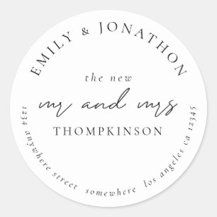 Sticker Rond Modern New Mr Mme Script Nom Adresse de retour