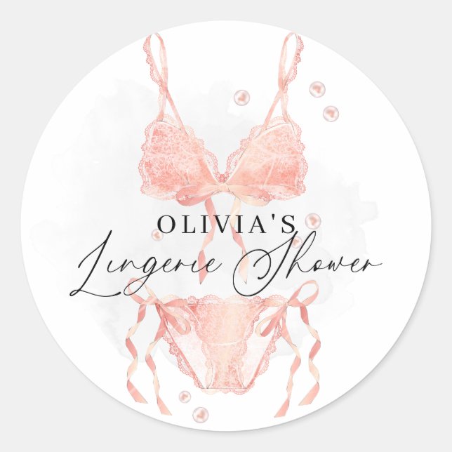 Sticker Rond Modern Peach Blush Lingerie Bridal Shower (Devant)